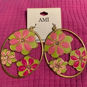 Floral Pink and Green Earrings